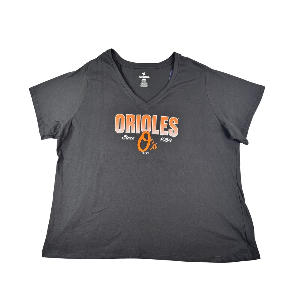 Fanatics Baltimore Orioles Womens 4X Black V-Neck Graphic T-Shirt MLB Baseball - Picture 1 of 5
